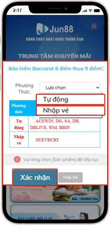 Bước 3: Chọn NHẬP VÉ hoặc TỰ ĐỘNG